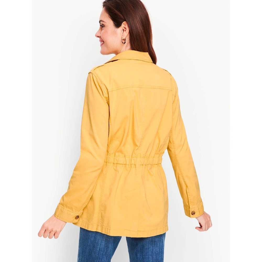 Talbots Mustard Yellow Utility Field Jacket Button Front Cinched Waist Large - Picture 3 of 11